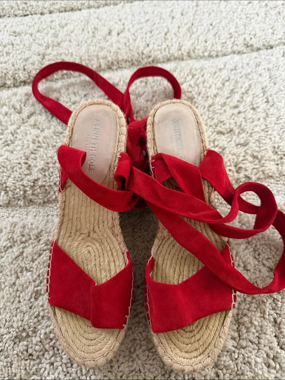 Kenneth Cole Red Espadrille Wedge Sandals with Ankle Wrap
